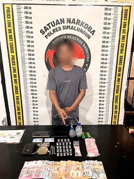 Terrsangka MSS dan barang bukti diamankan di Sat Resnarkoba Polres Simalungun