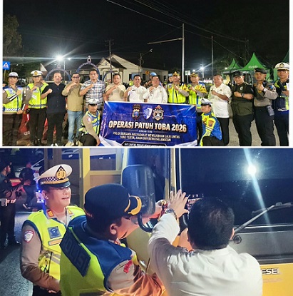 Kapolres Pematangsiantar AKBP Dhana Noer Kurniawan SIK. MM bersama Walikota Pematangsiantar Wesly Silalahi SH. M.Kn melaksanakan sosialisasi Operasi Patuh Toba Tahun 2026 di Jalan Ringroad