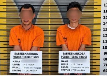 Kedua pelaku, P dan ASL yang ditangkap Sat Resnarkoba Polres Tebing Tinggi