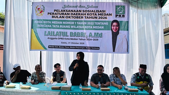 Anggota DPRD Kota Medan, Lailatul Badri, saat Sosialisasi Peraturan Daerah (Sosper) Perda Nomor 1 Tahun 2022 tentang Rencana Tata Ruang Wilayah (RTRW) Kota Medan (Foto Ist)