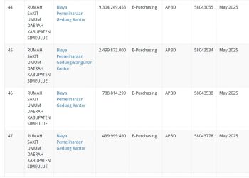 4 Paket Rehabilitasi Gedung kantor pada Rumah Sakit Daerah Kabupaten Simeulue