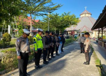 Kepolisian Resor Kota Palangka Raya melaksanakan pengamanan kegiatan ibadah peringatan Kenaikan Isa Almasih Tahun 2025 yang berlangsung di Gereja Katedral Santa Maria, Jalan Tjilik Riwut Km.01, Kota Palangka Raya, Kamis (29/5/2025).