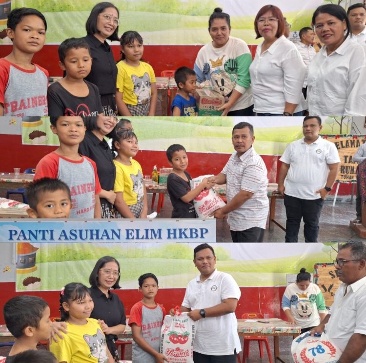 Momen Persekutuan Umat Kristen (PUK) PTPN IV Regional II Kebun Tinjowan Grup terdiri Kebun Tinjowan, Kebun Padang Matinggi dan PKS Tinjowan menyerahkan bantuan berupa beras, mie instan dan minyak goreng kepada pengurus dan anak anak di panti asuhan Elim HKBP Kota Pematang Siantar (Foto. Dok/PTPN IV Regional II)