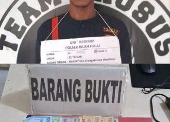 Unit Reskrim Polsek Bilah Hulu, Polres Labuhanbatu, berhasil mengungkap kasus penyalahgunaan narkotika jenis sabu di wilayah Dusun VI, Desa Sidorukun, Kecamatan Pangkatan, Kabupaten Labuhanbatu, Jumat (30/05/2025).