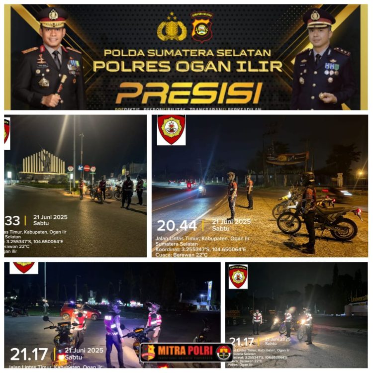 Kegiatan dilaksanakan pada hari Sabtu dan Minggu, tanggal 21–22 Juni 2025 mulai pukul 20.00 WIB hingga 08.00 WIB. Adapun lokasi patroli meliputi seputaran Mako Polres Ogan Ilir, Rumah Dinas, area tahanan, serta pengamanan pada sejumlah obyek vital dan titik-titik yang rawan terjadinya tindak kriminalitas (3C), kecelakaan lalu lintas, maupun gangguan keamanan lainnya.