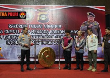 Wakapolda Sumsel Brigjen Pol. M, Zulkarnain S.I.K.,MSI secara resmi membuka Rapat Kerja Teknis (Rakernis) Fungsi Samapta Jajaran Polda Sumsel Tahun Anggaran 2025 di gedung Grand Atyasa Convention Center Palembang Kamis. (26/6/2025) pagi.