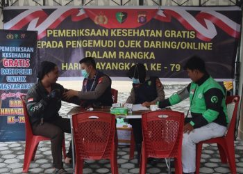 Bidang Dokteran dan Kesehatan (Biddokkes) Polda Kalimantan Tengah (Kalteng) menggelar bakti kesehatan dengan memberikan layanan pemeriksaan kesehatan (Rikkes) gratis bagi para pengemudi ojek online (Ojol) di wilayah Kalteng.