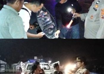 Personel Polsek Na IX-X melaksanakan Patroli Blue Light di jalur lintas Sumatera (Jalinsum) Kelurahan Aek Kota Batu, Kecamatan Na IX-X, Kamis malam (03/07/2025).