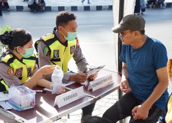Rumah Sakit (Rumkit) Bhayangkara Tingkat III Palangka Raya Polda Kalteng rutin mengajak masyarakat untuk menjaga kesehatan melalui kegiatan Pelayanan Kesehatan Keliling (Yankesling) melakukan pemeriksaan kesehatan secara gratis, Minggu (20/7/2025) pagi.