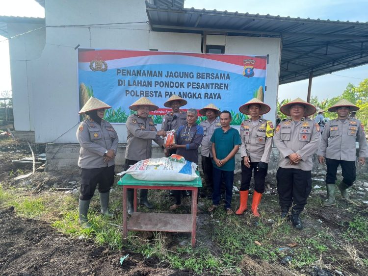 Bantuan diserahkan secara simbolis oleh Kabag SDM Kompol Suyatno kepada pengelola lahan berupa 1 karung pupuk 50 kg dan 2 kg bibit jagung hibrida jenis Betras 9, yang selanjutnya langsung ditanam bersama di atas lahan seluas 0,5 hektare.