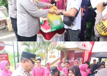 Kapolres Labuhanbatu AKBP Choky Sentosa Meliala, S.I.K., S.H., M.H. didampingi para pejabat utama (PJU) Polres Labuhanbatu, Wakil Ketua Bhayangkari Cabang Labuhanbatu Ny. Dani H. Matondang, serta para pengurus Bhayangkari hadir langsung dalam kegiatan tersebut. GPM ini bertujuan membantu masyarakat mendapatkan bahan pangan berkualitas dengan harga terjangkau.