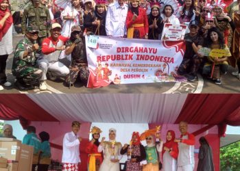 Suasana meriah tampak di Desa Penolih, Kecamatan Kaligondang, pada Minggu (24/8/2025). Ratusan warga mengikuti karnaval desa dalam rangka memperingati Hari Ulang Tahun (HUT) ke-80 Republik Indonesia.