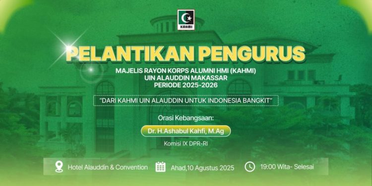 Pada Minggu, 10 Agustus 2025 pukul 19.00 WITA, Majelis Rayon Korps Alumni Himpunan Mahasiswa Islam (MR KAHMI) UIN Alauddin Makassar periode 2025–2030 resmi dilantik di Sultan Alauddin Hotel & Convention.
