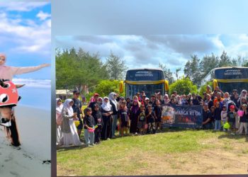 Warga RT 06/03 Desa Karang Klesem, Kecamatan Kutasari, Kabupaten Purbalingga, menggelar kegiatan wisata bersama ke Pantai Wisata Cemoro Sewu Jetis, Minggu (07/09/2025).