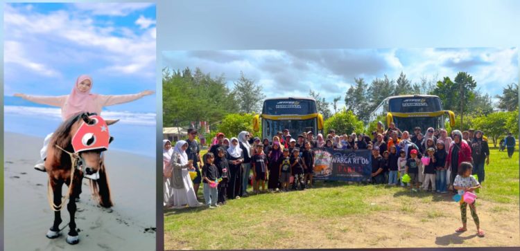Warga RT 06/03 Desa Karang Klesem, Kecamatan Kutasari, Kabupaten Purbalingga, menggelar kegiatan wisata bersama ke Pantai Wisata Cemoro Sewu Jetis, Minggu (07/09/2025).