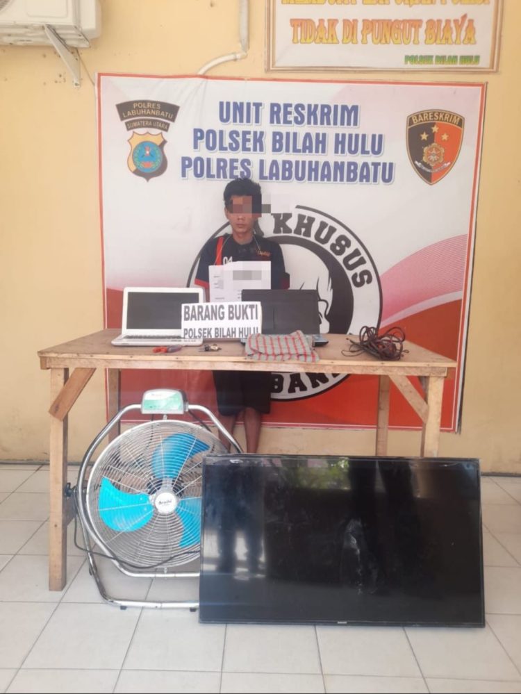 Unit Reskrim Polsek Bilah Hulu Polres Labuhanbatu berhasil mengamankan seorang pria warga dusun Lingga tiga, Kecamatan Bilah hulu, Kabupaten Labuhanbatu berinisial AI alias Godek (28) pelaku pencurian di Yayasan Pendidikan Raudatul Ulum, Desa Perbaungan, Kecamatan Bilah Hulu, Kabupaten Labuhanbatu.