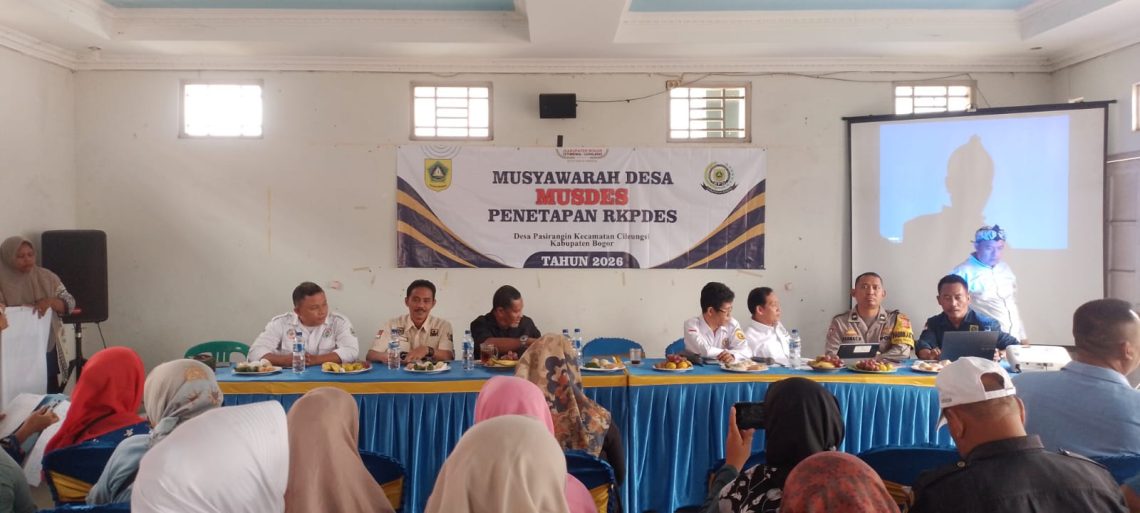 Musyawarah  Desa ( MUSDES ),Penetapan RKPDES Desa Pasirangin Kecamatan Cileungsi Kabupaten Bogor Tahun 2026. (Foto. Dok: RH/Mitrapolri.com)