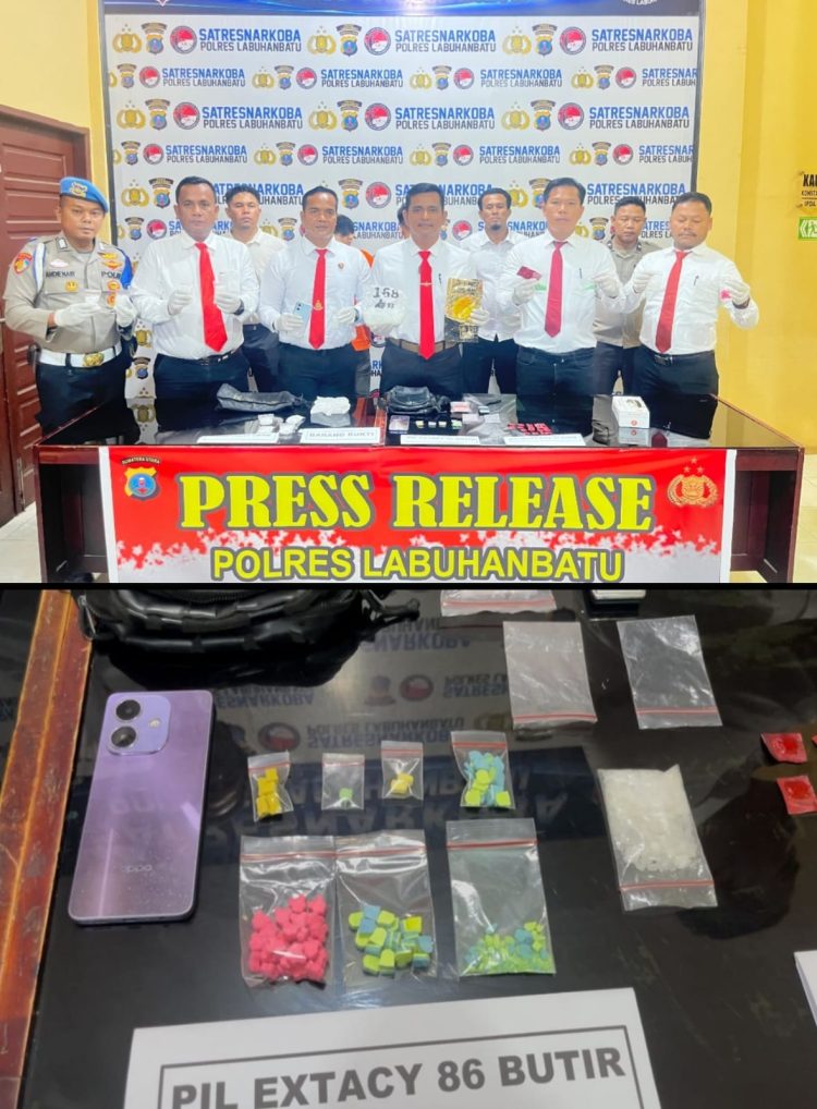Dari hasil operasi yang digelar beberapa waktu lalu, petugas berhasil mengamankan dua tersangka bersama barang bukti sabu seberat total 712,11 gram bruto, ratusan butir pil ekstasi, dan psikotropika jenis Happy-5. Senin (15/09/2025).
