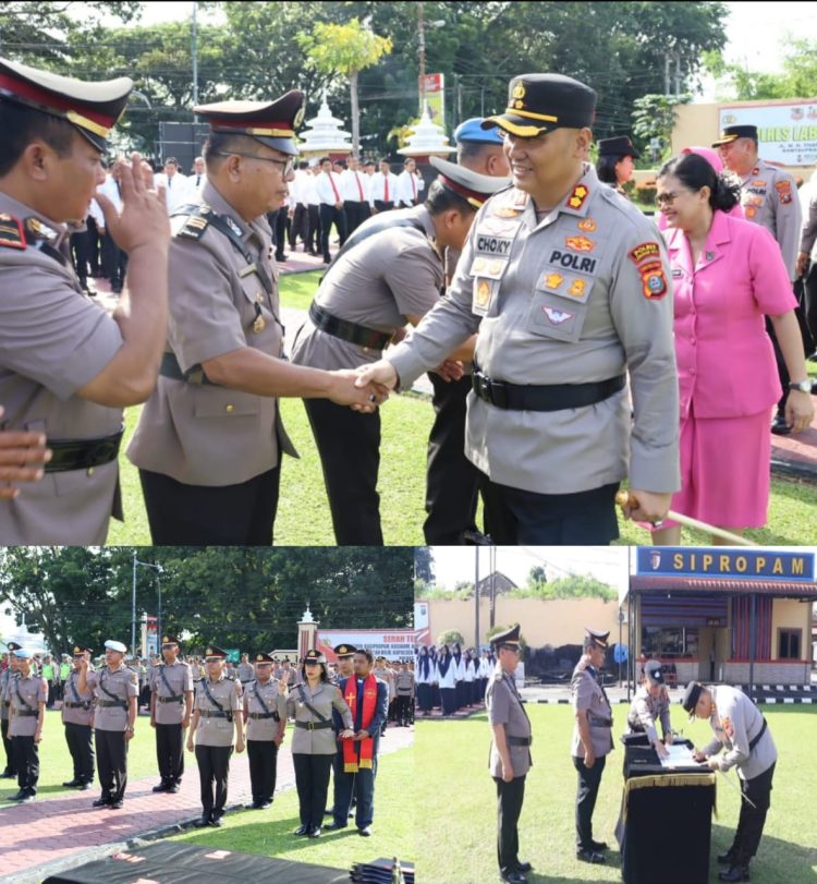 Kapolres Labuhanbatu AKBP Choky Sentosa Meliala, S.I.K., S.H., M.H., memimpin langsung upacara serah terima jabatan (Sertijab) sejumlah Pejabat Utama dan Kapolsek jajaran Polres Labuhanbatu, Senin (13/10/2025) pukul 08.00 WIB di halaman apel Mapolres Labuhanbatu, Jalan MH. Thamrin No.7 Rantauprapat.