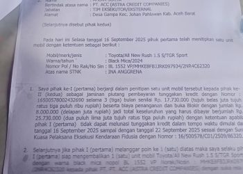 Surat perjanjiannya antara Khairuman dengan pihak Leasing ACC