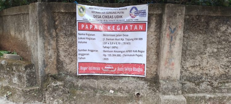 Implementasi Bankeu Infrastruktur Desa APBD Kabupaten Bogor Terealisasi Dengan Baik. (Foto. Dok: RH/Mitrapolri.com)