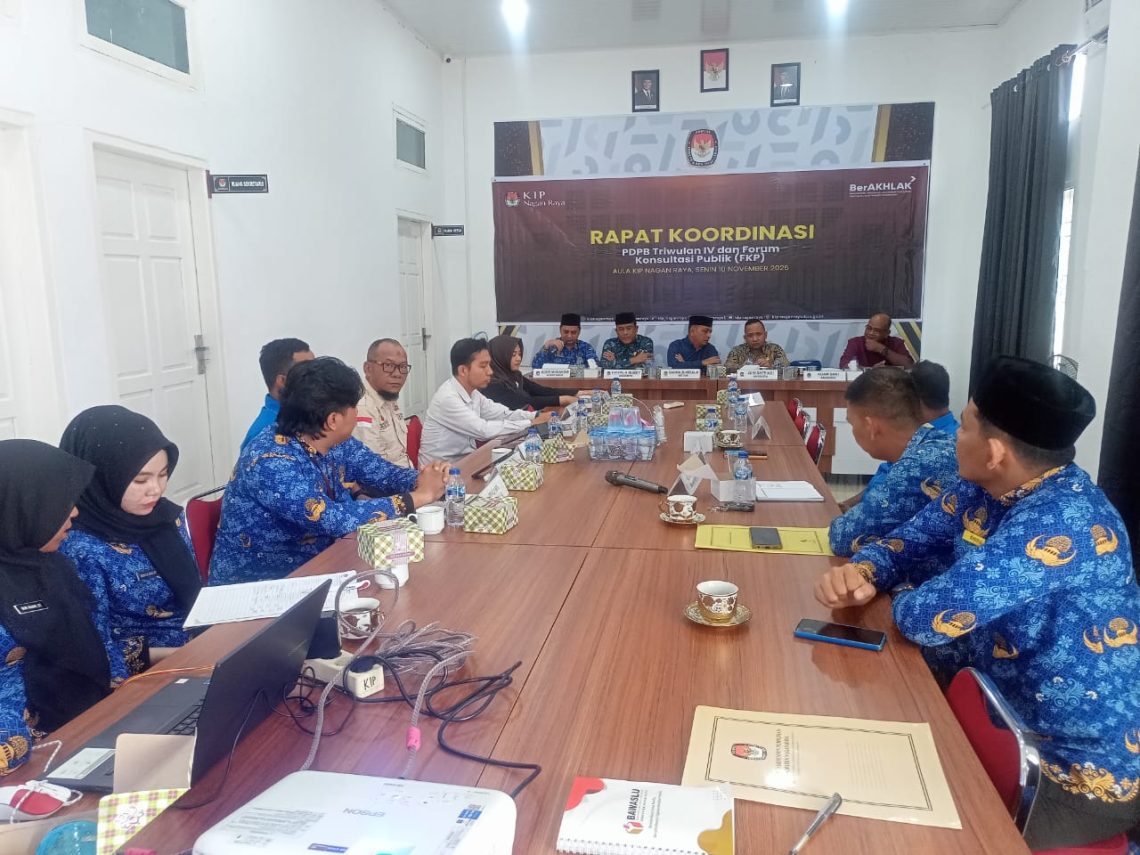 Komisi Independen Pemilihan (KIP) Kabupaten Nagan Raya, Senin (10/11/25) menggelar Rapat koordinasi (Rakor) Pemuktahiran Data Pemilih Berkelanjutan (PPDB) guna terus melakukan pemuktahiran data pemilihan untuk pemilu yang akan datang.