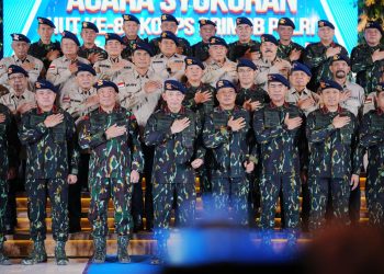 Syukuran HUT ke-80 Korps Brimob Polri yang digelar di Gedung Satya Haprabu, Korbrimob Polri, Depok, Jumat (14/11/2025).