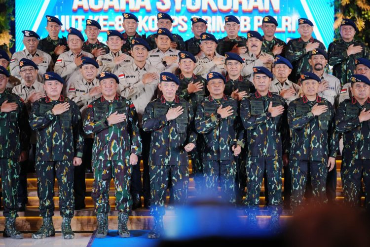 Syukuran HUT ke-80 Korps Brimob Polri yang digelar di Gedung Satya Haprabu, Korbrimob Polri, Depok, Jumat (14/11/2025).