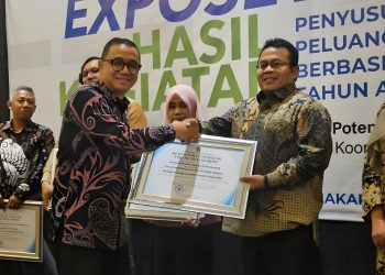 piagam penghargaan diserahkan langsung oleh Deputi Bidang Pengembangan Iklim Penanaman Modal, Riyatno.