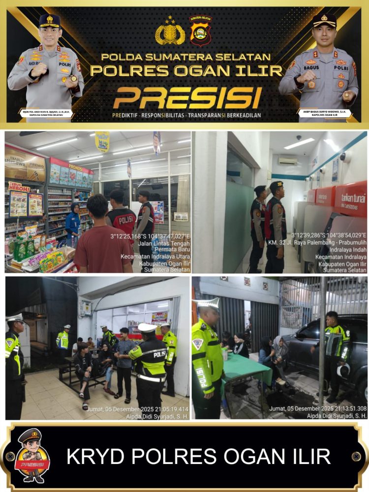 Polres Ogan Ilir melaksanakan Kegiatan Rutin Yang Ditingkatkan (KRYD) pada Jumat malam dalam rangka mengantisipasi tindak pidana 3C (Curat, Curas, Curanmor), pemberantasan narkoba, aksi premanisme, pungli, serta potensi gangguan kamtibmas lainnya di wilayah hukum Polres Ogan Ilir.