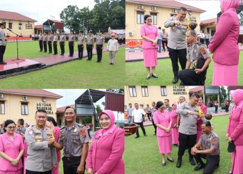 Polres Labuhanbatu melaksanakan Upacara Kenaikan Pangkat Personel Polri dan PNS Periode 1 Januari 2026 yang digelar di Lapangan Apel Mapolres Labuhanbatu, Jalan MH. Thamrin, Rantauprapat, Kabupaten Labuhanbatu, pada Jumat, (02/01/2026).