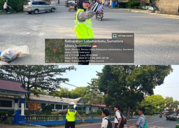personel Satuan Lalu Lintas Polres Labuhanbatu di bawah kepemimpinan Kasat Lantas IPTU Muhammad Rizal melaksanakan kegiatan pengaturan dan penjagaan lalu lintas pada jam rawan padat arus pagi (Pos Padat Pagi) di wilayah hukum Polres Labuhanbatu, Rabu, (07/012026).