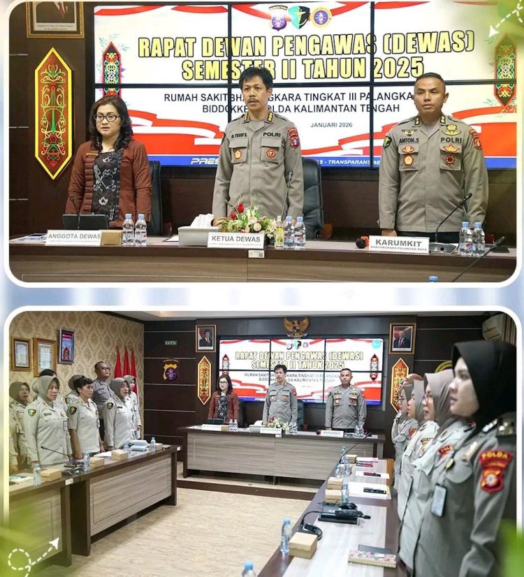 Rumah Sakit (Rumkit) Bhayangkara Tingkat III Palangka Raya Polda Kalteng menggelar Rapat Dewan Pengawas (Dewas) Semester II Tahun 2025, bertempat di Aula Gawi Hapakat Rumkit Bhayangkara Setempat, Kamis (22/1/2026) pagi.