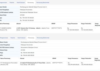 Pemenang tender Pembangunan Sekolah Rakyat 1 senilai Rp.782,299 Milyar dimenangkan PT. Pembangunan Perumahan Persero lokasi Lhokseumawe, Aceh Besar dan Bireun. Pembangunan Sekolah Rakyat II wilayah Nagan Raya, Subulussalam dan Aceh Singkil dimenangkan oleh PT. Waskita Karya Persero Nilai Penawaran Rp.757,523 Miliar.