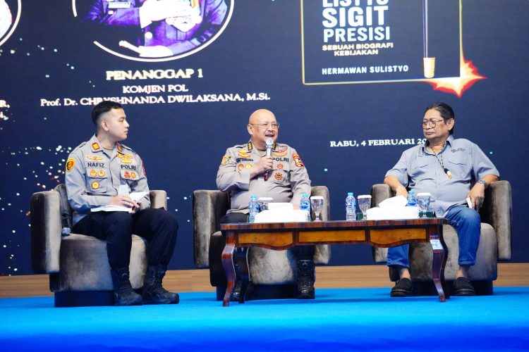 Kegiatan doorstop Bedah Buku Alter Ego Listyo Sigit Presisi: Sebuah Biografi Kebijakan digelar di Auditorium Mutiara STIK Lemdiklat Polri, Jakarta, Rabu (4/2/2026).