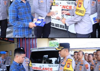 Kapolres Labuhanbatu AKBP Wahyu Endrajaya, S.I.K., M.Si., memberikan reward kepada Aiptu Ihsan atas dedikasinya menyediakan layanan ambulans gratis bagi masyarakat.