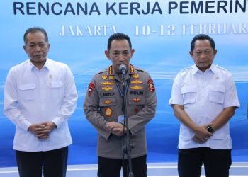 Kapolri Jenderal Polisi Drs. Listyo Sigit Prabowo, M.Si., dalam kegiatan doorstop usai Rapat Pimpinan (Rapim) Polri 2026 di The Krakatau Grand Ballroom, Rabu (11/2/2026).