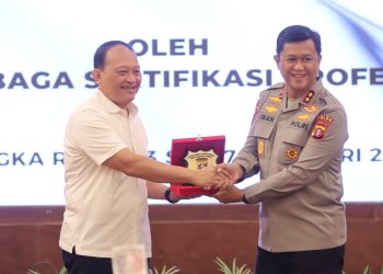 Polda Kalimantan Tengah (Kalteng) menggelar Sertifikasi Uji Kompetensi Penyidik dan Penyidik Pembantu tahun 2026, bertempat di Ballroom Aquarius Hotel, Jl. Imam Bonjol, Kota Palangka Raya, Selasa (24/2/26) siang.