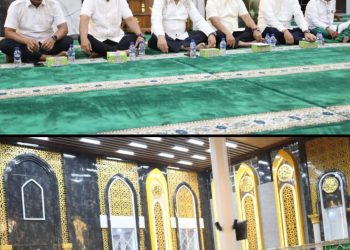 Wakapolres Labuhanbatu Kompol H. Matondang, S.H., M.H. bersama para Pejabat Utama menghadiri kegiatan Peringatan Malam Nuzulul Qur’an 17 Ramadhan 1447 H / 2026 M yang digelar di Masjid Raya Al-Ikhlas Asrama Haji Ujung Bandar, Jalan SM. Raja Rantauprapat, Kabupaten Labuhanbatu, Sabtu (07/03/2026).