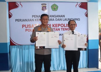 Kerjasama ini ditandai dengan penandatanganan perjanjian kerjasama dan peresmian Pusat Studi Kepolisian yang akan melakukan penelitian dan kajian terkait masalah kepolisian, di Gedung LPPM UPR, Selasa (10/3/2026) siang.