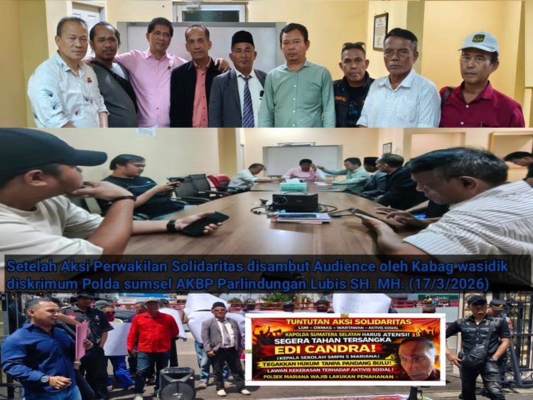 Usai penyampaian orasi, perwakilan massa aksi kemudian diterima langsung oleh pihak Polda Sumatera Selatan melalui Kabag Wasidik AKBP Parlindungan Lubis, SH, MH.