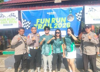 Polsek Bukit Batu melaksanakan pengamanan kegiatan Fun Run Trail 2026 yang digelar di kawasan Matan Andau Resort, Kelurahan Banturung, Kecamatan Bukit Batu, Kota Palangka Raya.