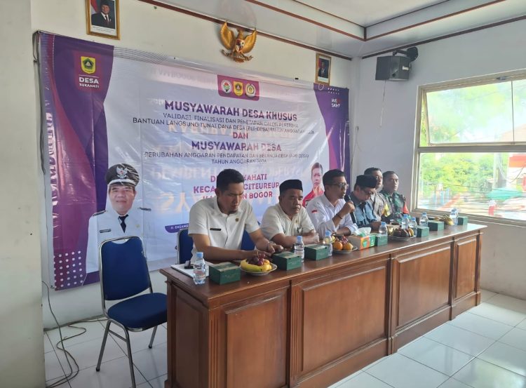 Pemerintah Desa Sukahati, Kecamatan Citeureup, Kabupaten Bogor, menggelar dua agenda penting sekaligus: Musyawarah Desa Khusus (Musdesus) dan Musyawarah Desa (Musdes), Rabu (8/4/2026), di Aula Kantor Desa Sukahati.