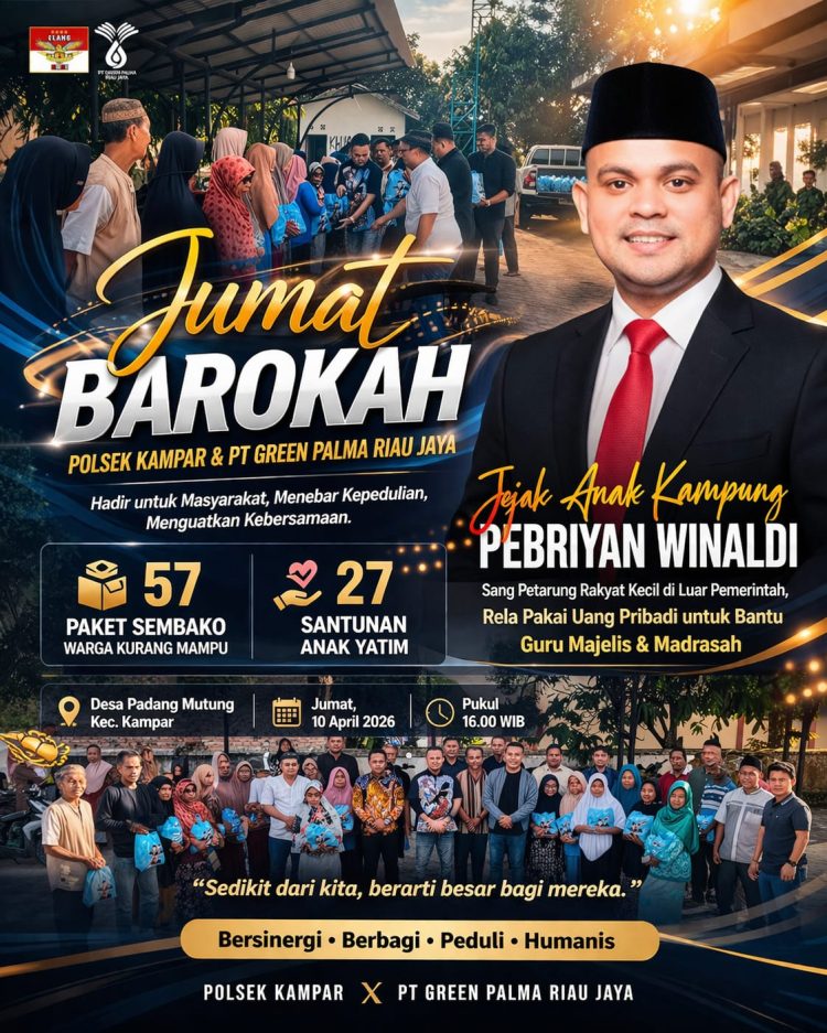 Direktur PT Green Palma Riau Jaya, Pebrian Winaldi, bersama timnya turun langsung dalam kegiatan tersebut. Kehadiran pihak perusahaan bersinergi dengan jajaran Polsek Kampar yang diwakili Bhabinkamtibmas BRIPKA Riski Suhendro, serta Pemerintah Desa Padang Mutung yang dipimpin Kepala Desa Abdul Muis.