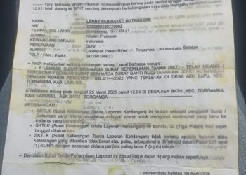 Surat Keterangan Tanda Laporan Kehilangan di Polres Labuhanbatu Selatan