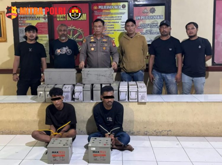 Dalam pengungkapan tersebut, polisi mengamankan dua orang pelaku beserta puluhan baterai sebagai barang bukti, Minggu (20/4/2026).