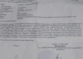Surat Tanda Penerimaan Laporan di Polres Asahan, Sumut.