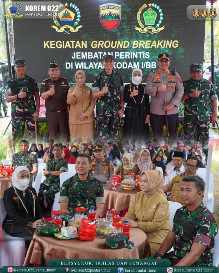 Komandan Korem 022/Pantai Timur, Kolonel Inf Sandy Kamidianto, S.I.P., M.I.P., mendampingi Pangdam I/Bukit Barisan Mayjen TNI Hendy Antariksa dalam kegiatan Ground Breaking pembangunan jembatan yang berlokasi diwilayah Kodim 0203/Langkat,