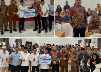 Penyerahan bantuan kepada 119 guru MDTA di Kecamatan Kampa oleh Direktur PT Green Palma Riau Jaya, Pebriyan Winaldi, dalam kegiatan silaturahmi yang berlangsung penuh kebersamaan.