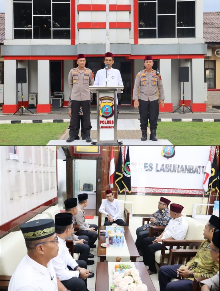 Kunjungan Ustadz Prof. Dr. Abdul Somad, Lc., M.A., Ph.D ke Polres Labuhanbatu disambut langsung oleh Kapolres Labuhanbatu AKBP Wahyu Endra Jaya, S.I.K., M.Si, Serta para pejabat utama polres labuhahanbatu dan tokoh agama kab. Labuhanbatu. (02/05/2026).